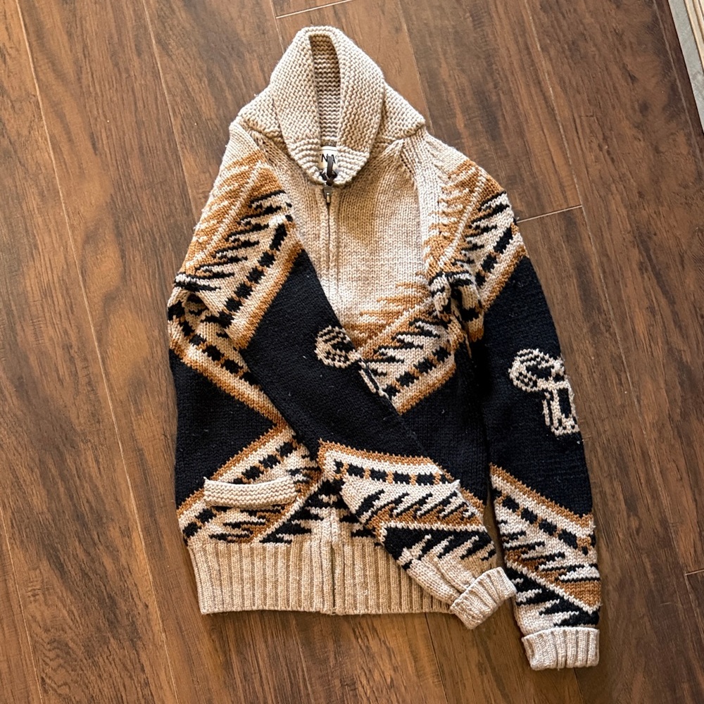 TNA Black and Tan Zip-Up Sweater